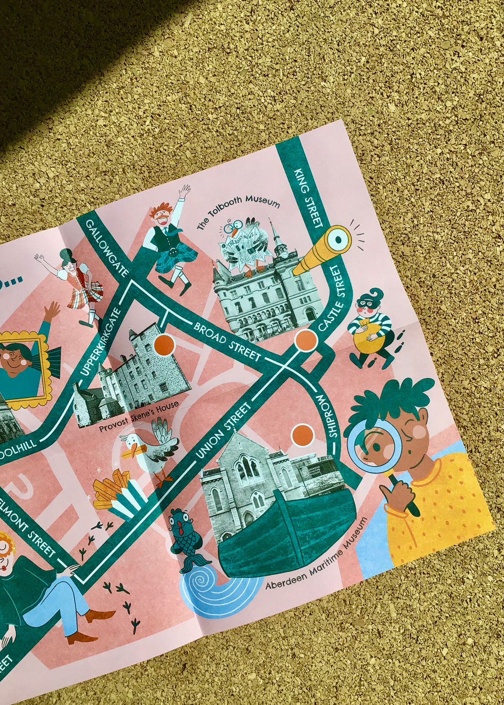 Aberdeen Explorer Trail for Aberdeen Art Gallery and Museum. Illustrated booklet and explorer trail by Sima in Stripes - Simona Hodonova