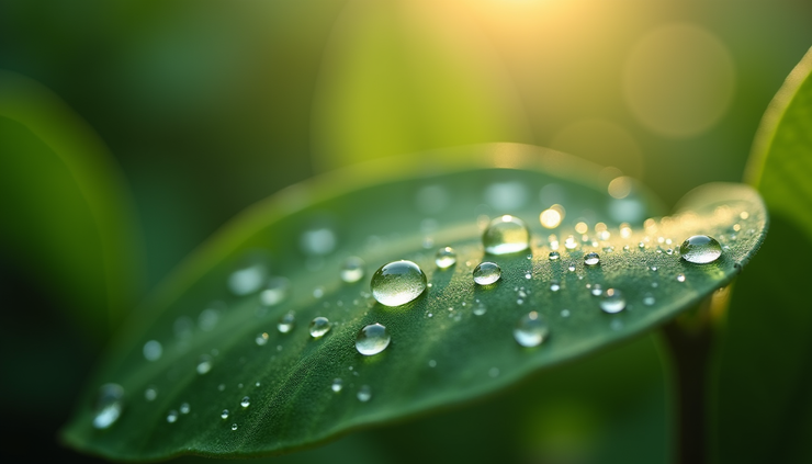 Primo piano di una foglia verde con gocce di rugiada