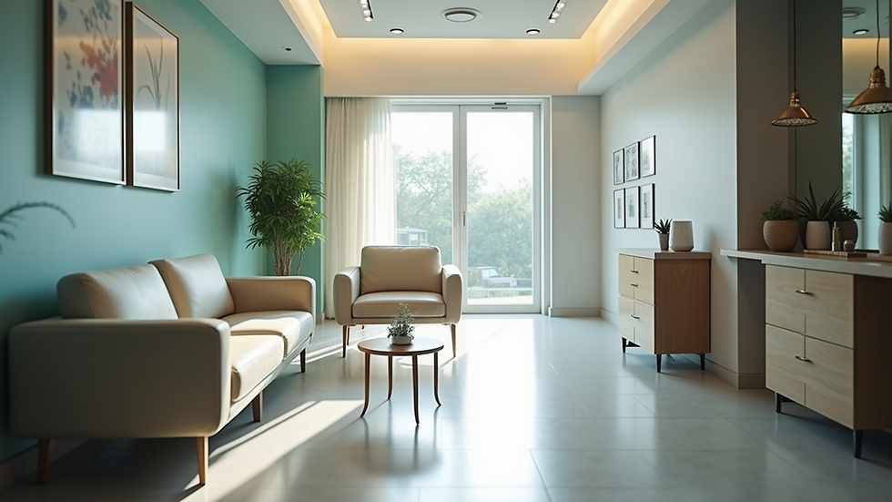 High angle view of a dental office waiting area