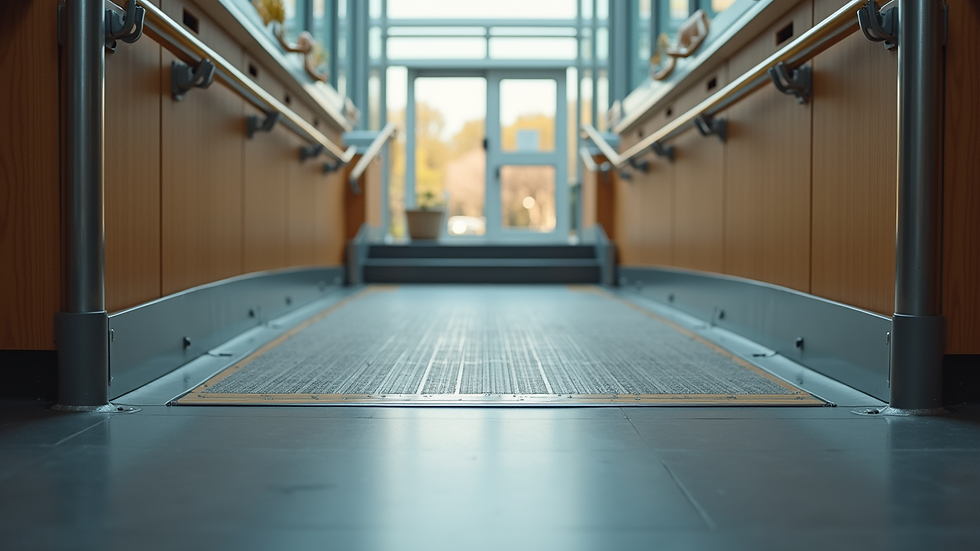 Eye-level view of a wheelchair ramp at a community centre