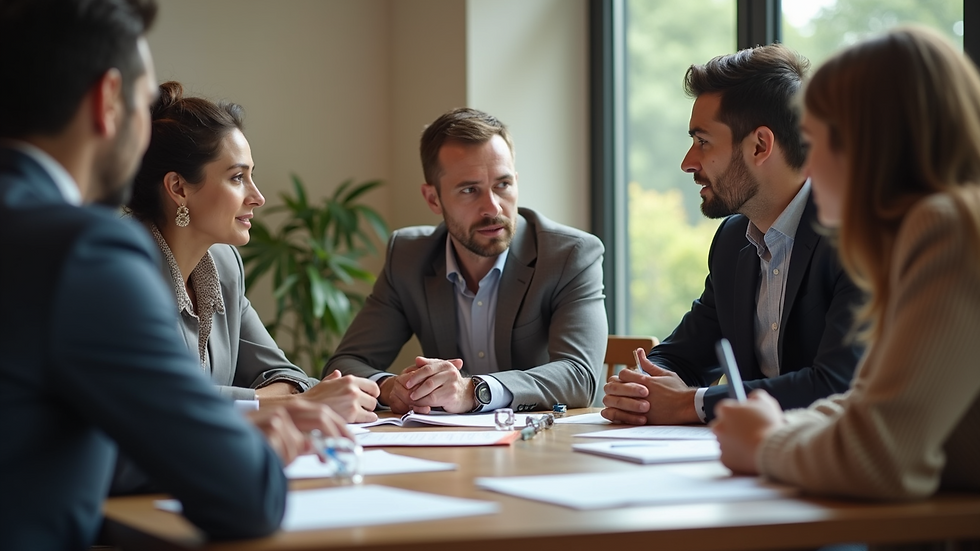 Close-up of community leaders discussing strategies around a table