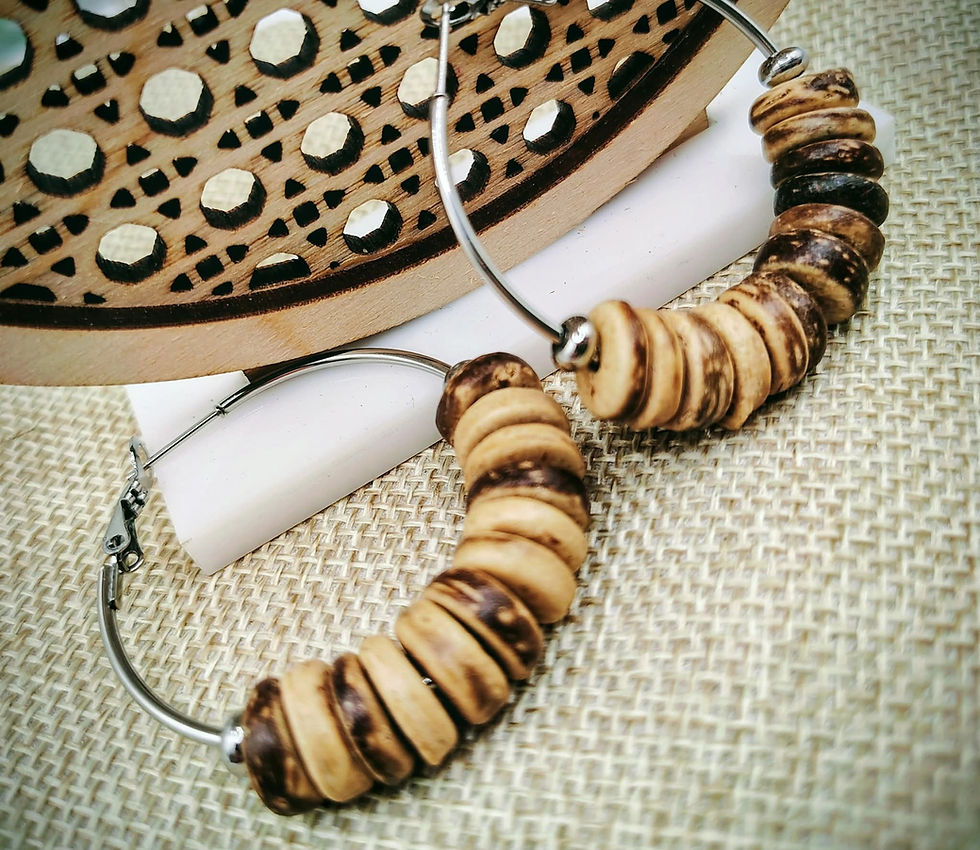 Wood Bead Hoop Earrings 🌿