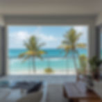 Modern home in Caye Caulker by ClearPath construction from living room looking out over ve