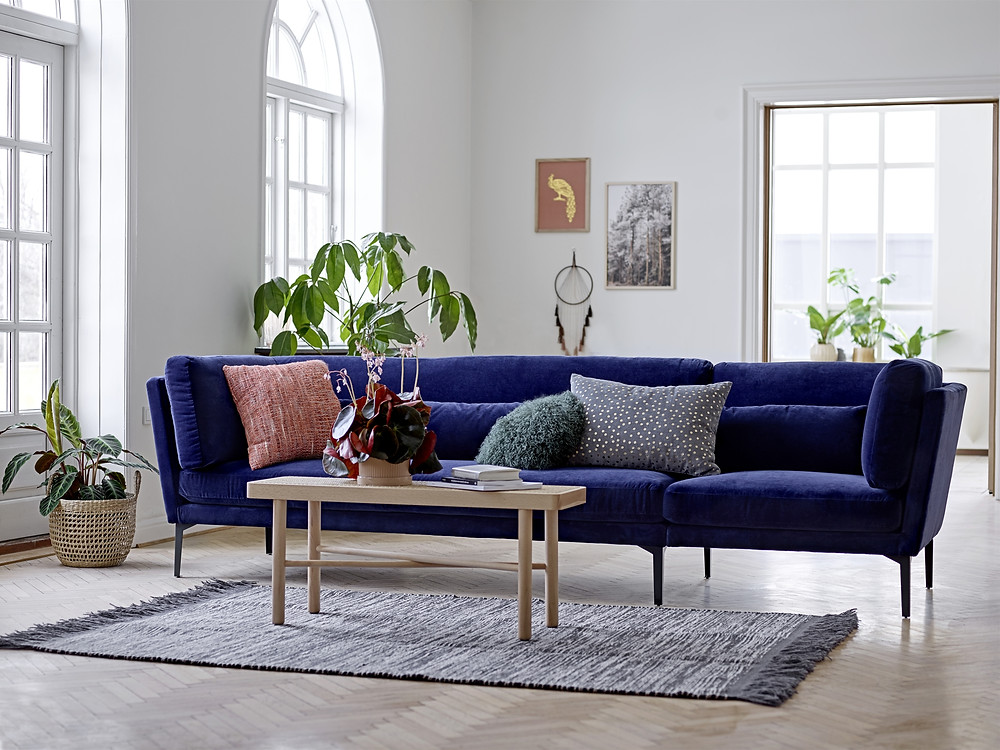décoration intérieure canapé bleu Klein - tendance scandinave