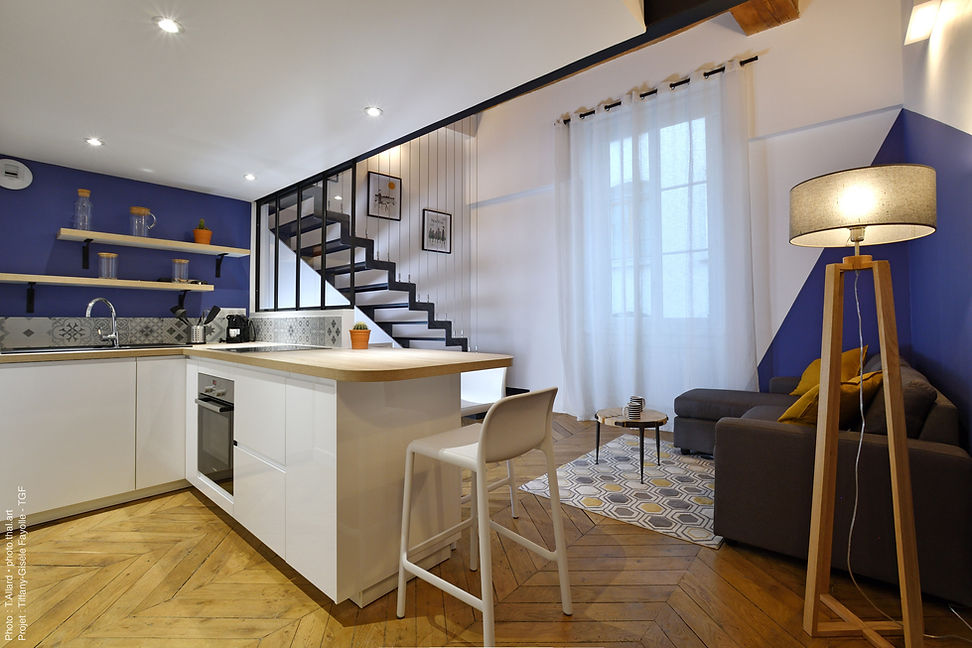 vue de la cuisine avec carreau ciment et