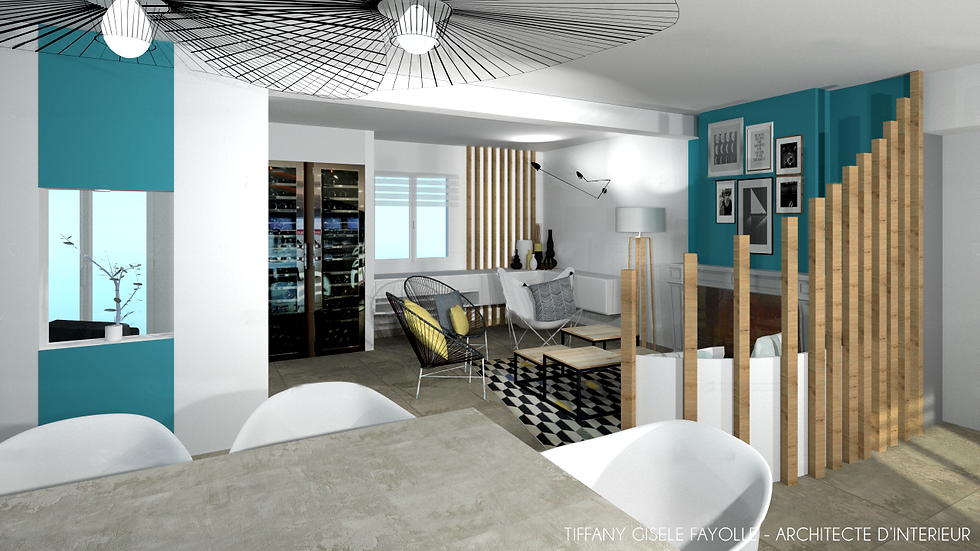 Aménagement de maison contemporaine par Tiffany Fayolle Architecte d'intérieur et décorateur à Lyon avec une cave provintech, des fauteuils acapulco, des luminaires vertigo de petite friture, des appliques serge mouille, des étagrères drugeot labo... L'architecte d'intérieur est là pour vous aider dans votre projet, ici, rénover une maison, décorer une maison et surtout, aménager une maison pour la rendrela plus agréable possible à habiter.