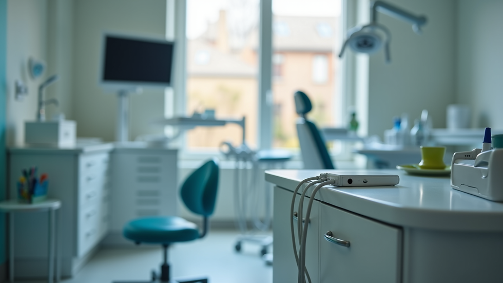 Close-up view of portable dental equipment set up for a home visit