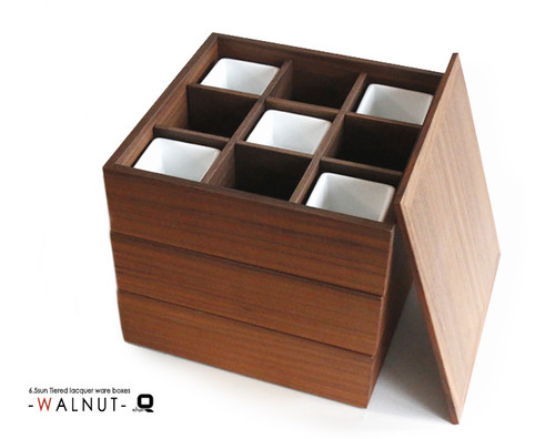 仕切り3種+小鉢付】6.5寸ウォールナット 防水三段重箱 フルセット | qtarou