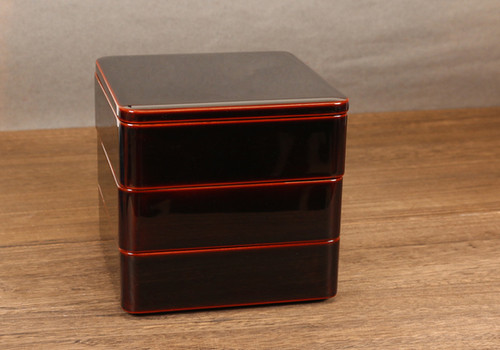 隅丸 三段重箱-円寿- 6寸サイズ 溜内朱 | 漆器久太郎