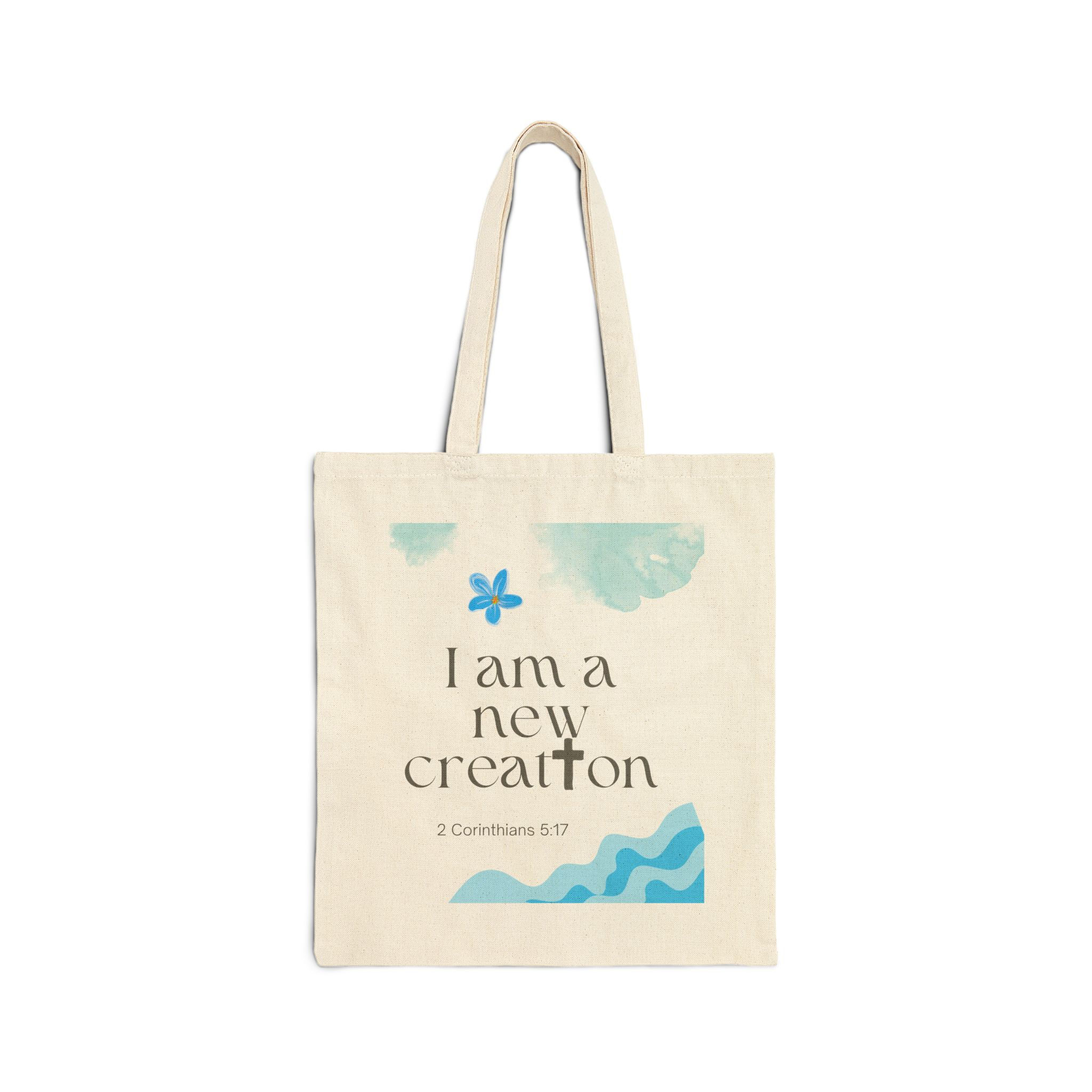 Cotton Canvas Tote Bag — "I Am a New Creation"