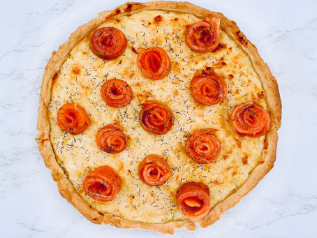 Tarte fondue de poireau & fleurs de saumon