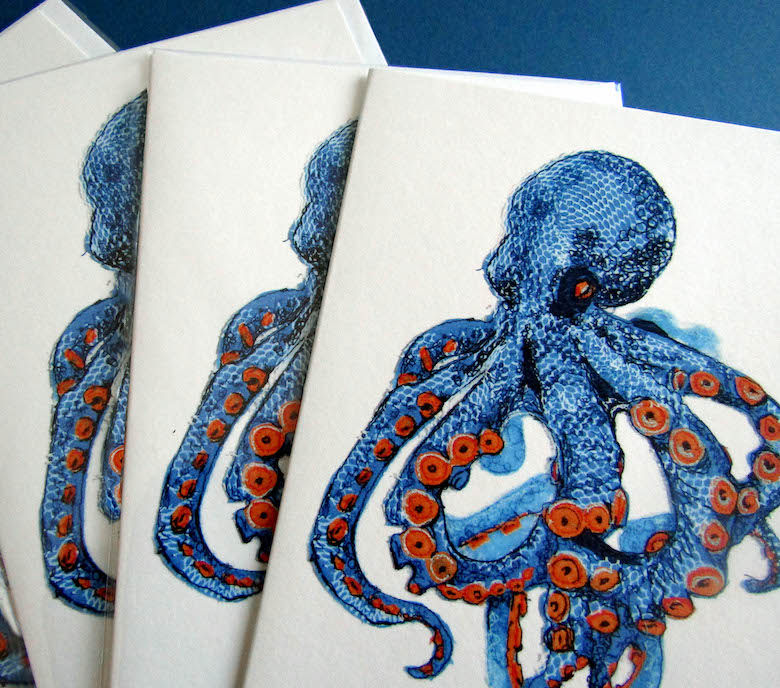 Thumbnail: 5 x Blue Cornish Octopus greetings cards