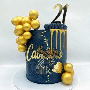 6 INCH SINGLE TIER ROYAL BLUE & GOLD DRIP CAKE