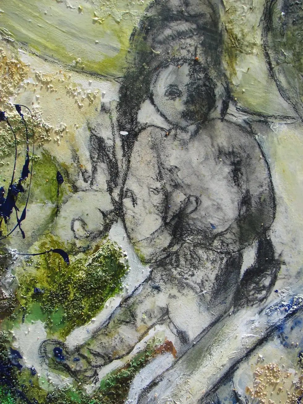 Thumbnail: The Hunter, a closeup painting by Cynthia Ebin depicting a horse and rider in an abstract style with a colorful background.