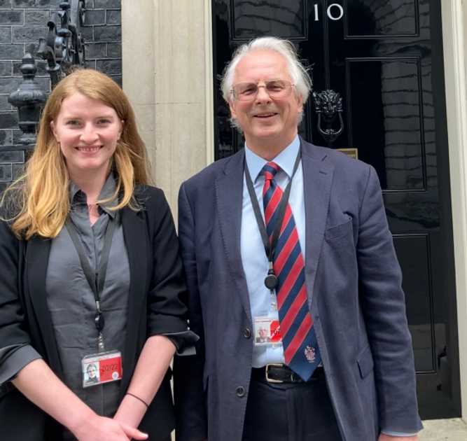 Lord Trees and Catrina Prince outside number 10 Downing Street