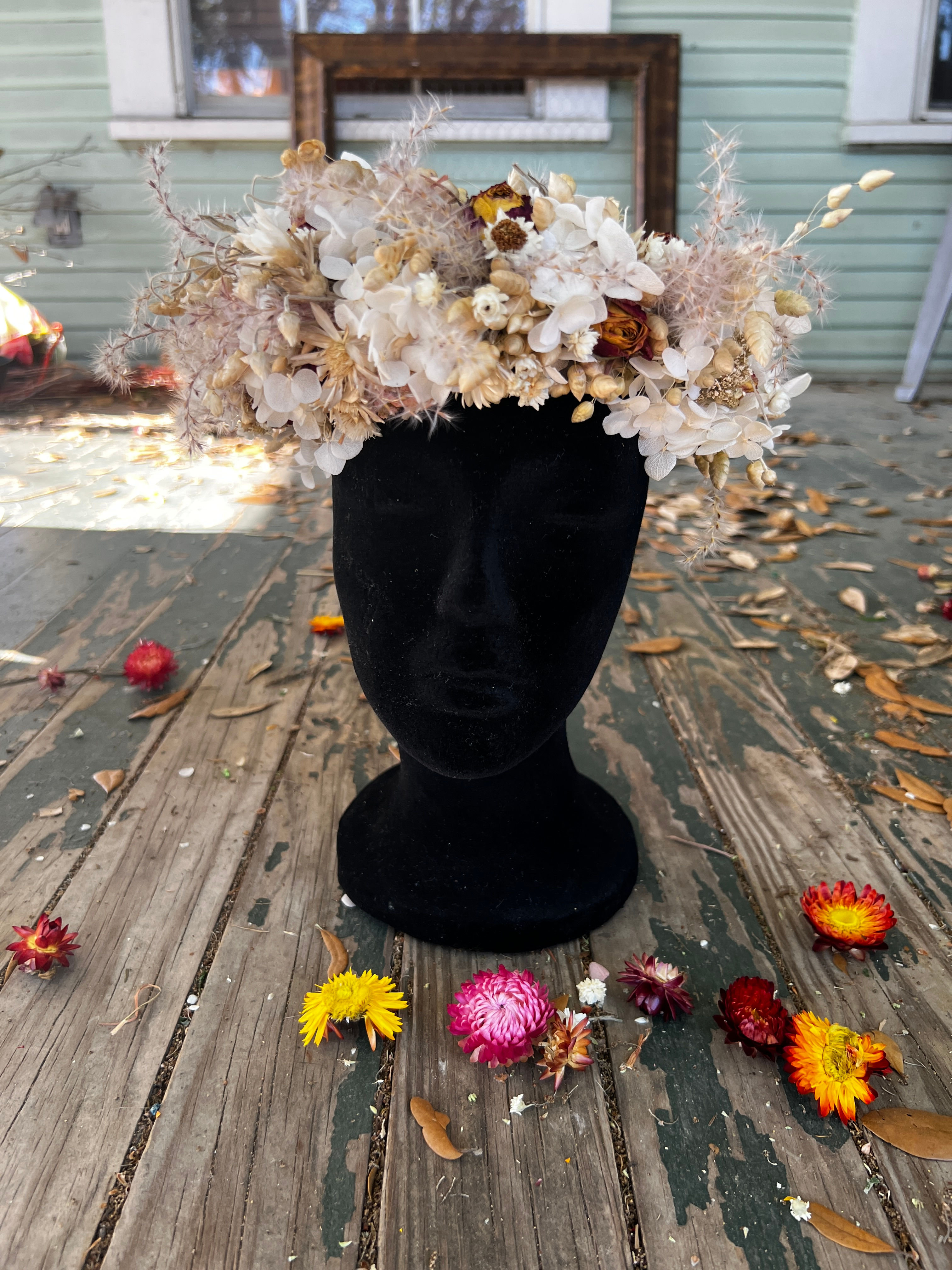 White Hydrangea and Apricot Tea Roses Flower Crown Head Band