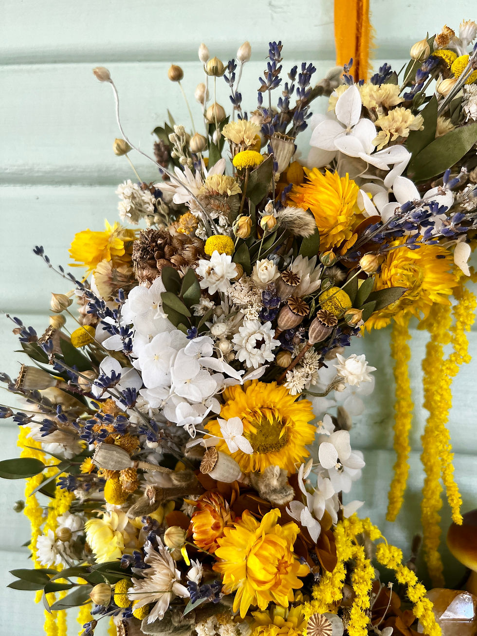 Thumbnail: Yellow and White Dried Flowers with Citrine Gemini Moon Wreath