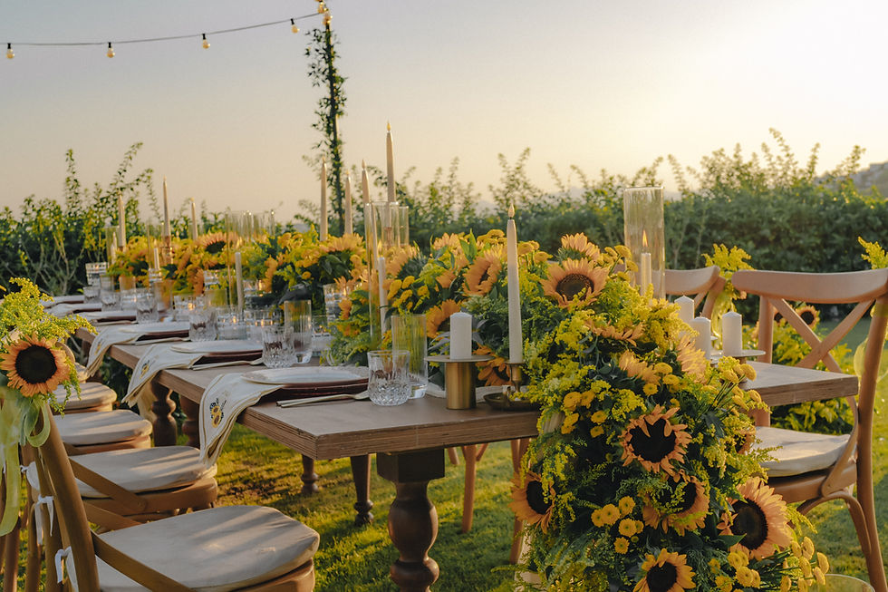 Close-up view of luxury wedding table setting with floral centerpiece