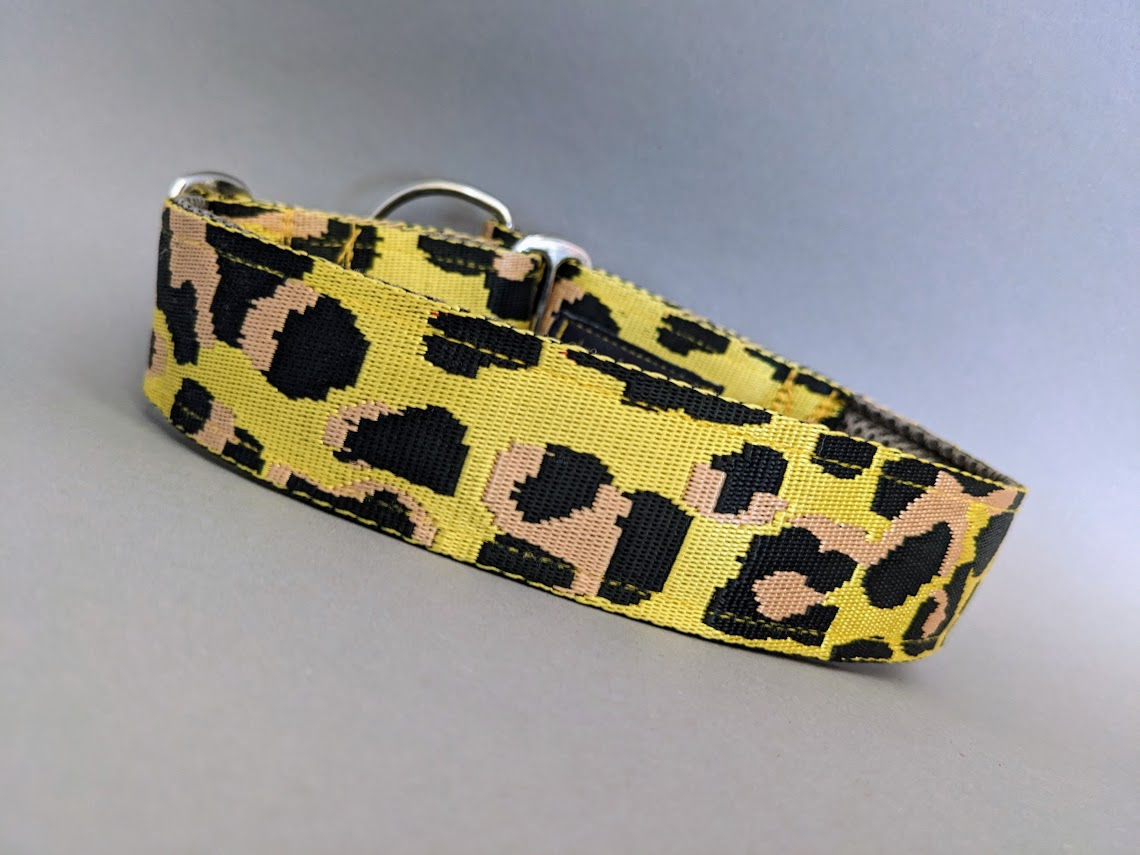Gelbes Leo-Style Zugstopp-Halsband, weich gepolstert, 4cm breit, verstellbar