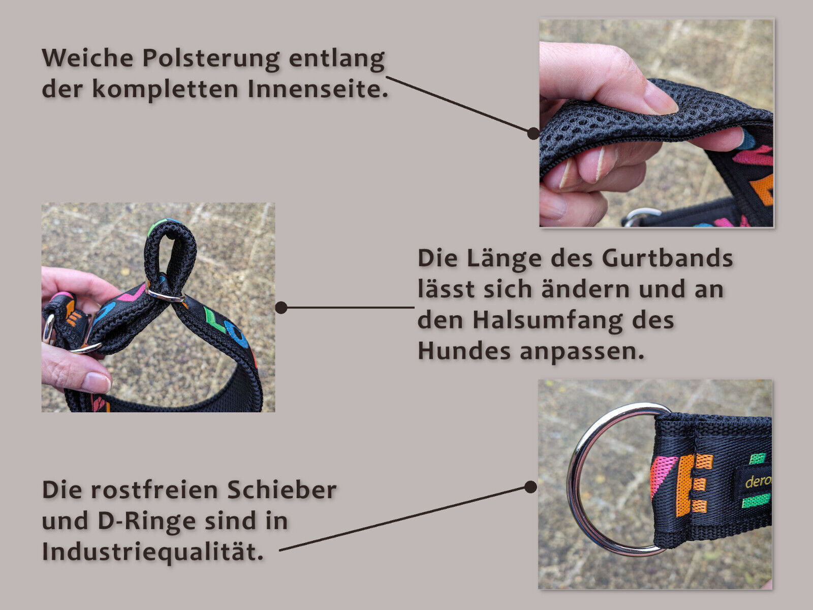 Ethno Zugstopp-Halsband, weich gepolstert, extra breit 4cm, verstellbar