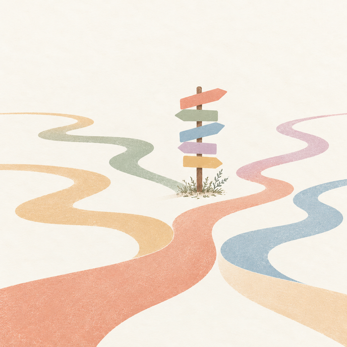 Ilustración de un viajero con mochila caminando sobre una cuerda