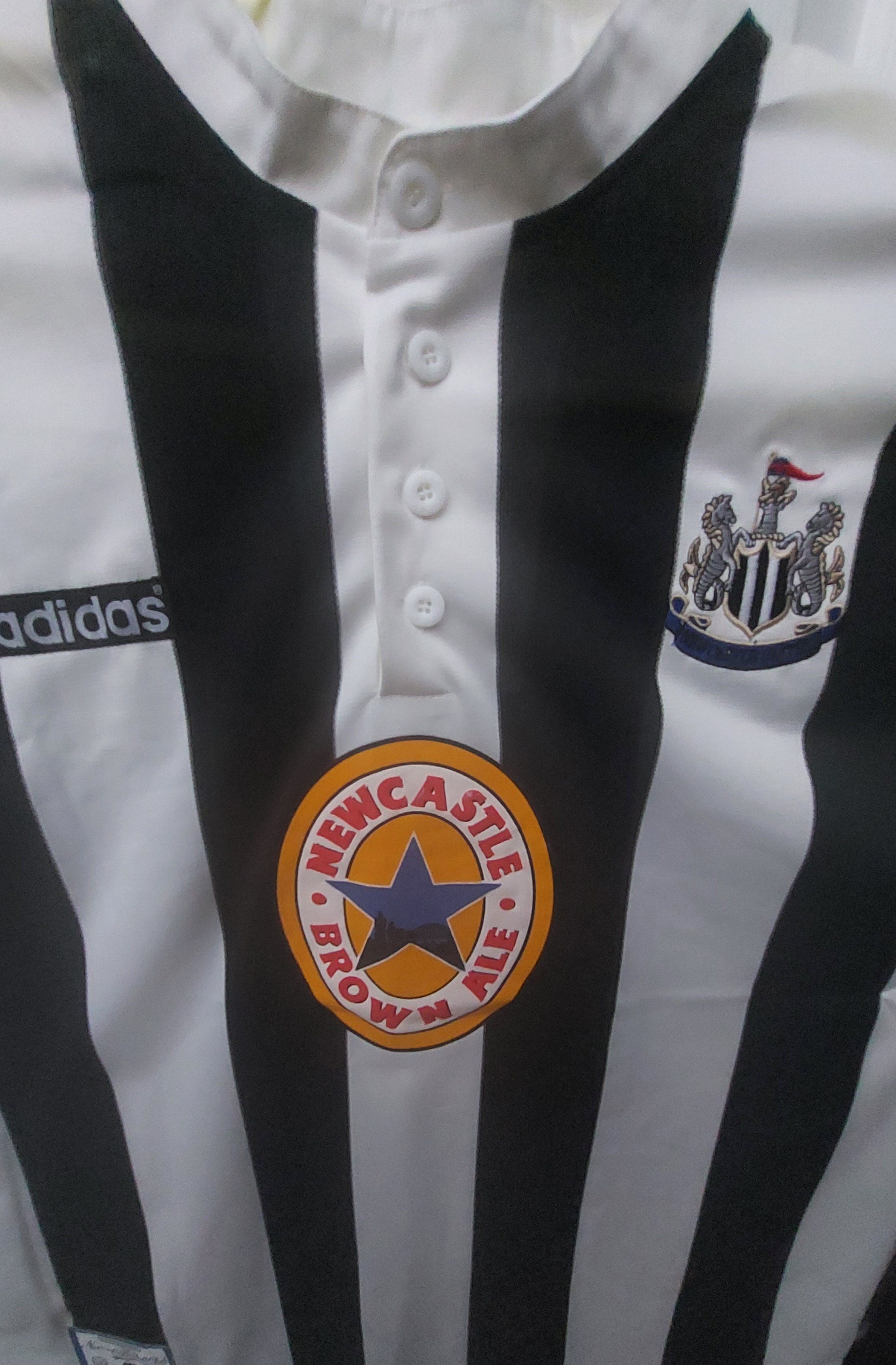 Official Newcastle United black and white Adidas home shirt, 1995/96 season