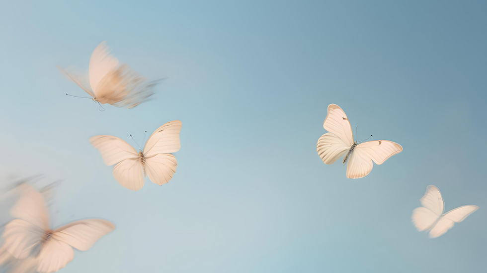 Cream-colored butterflies symbolizing growth and transformation.