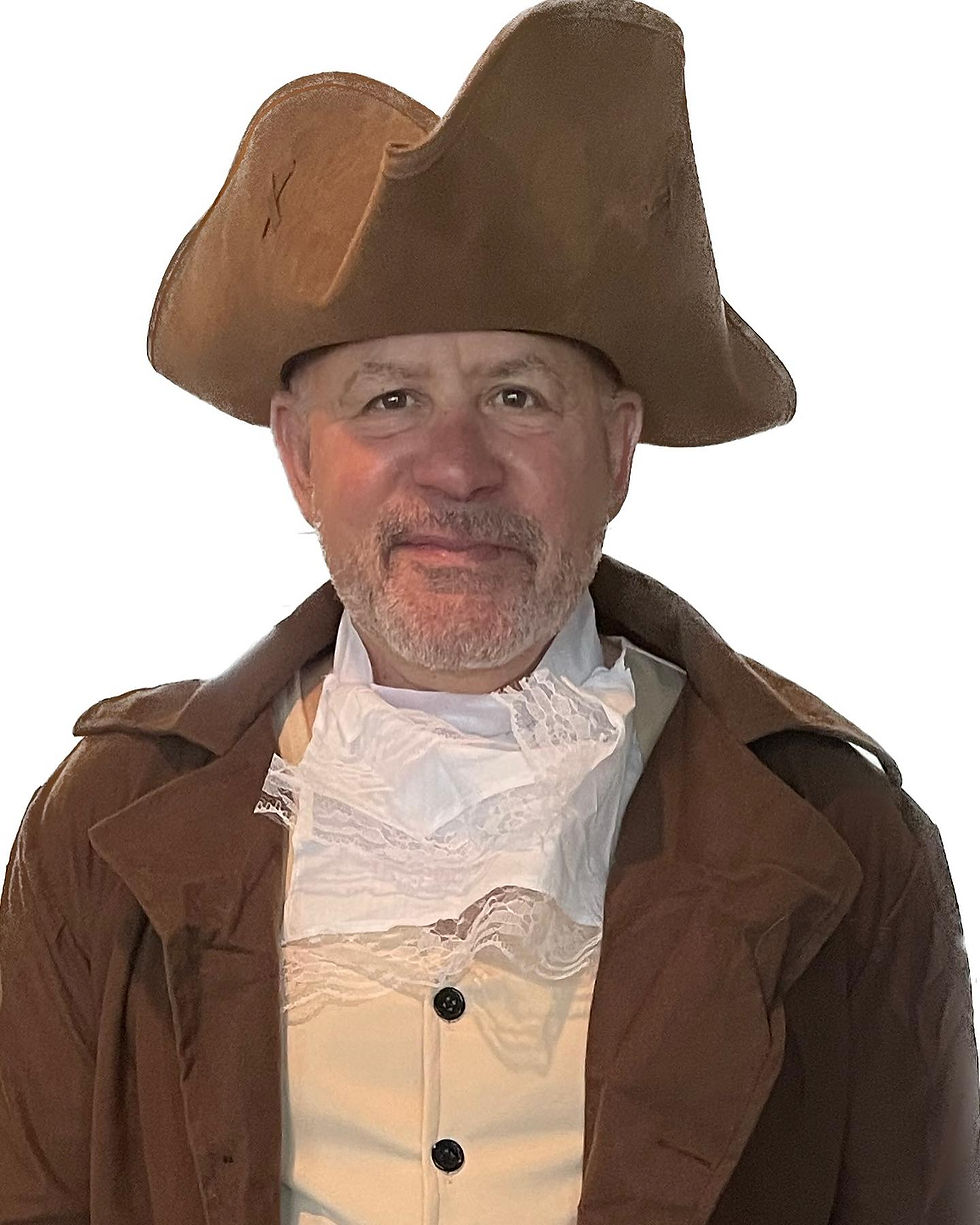 Our very own time traveler - direct from the 18th century will read The Declaration on the front porch of our exhibition hall.