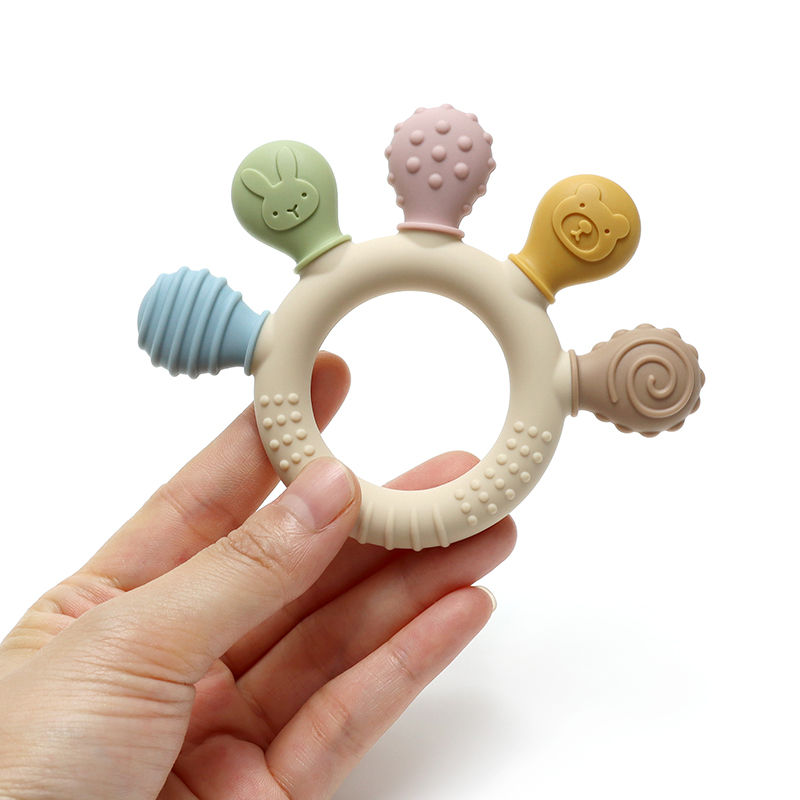 Thumbnail: New hand multicolor Silicone Baby Ring Teether Anxiety Teething Toys 0-12 Months