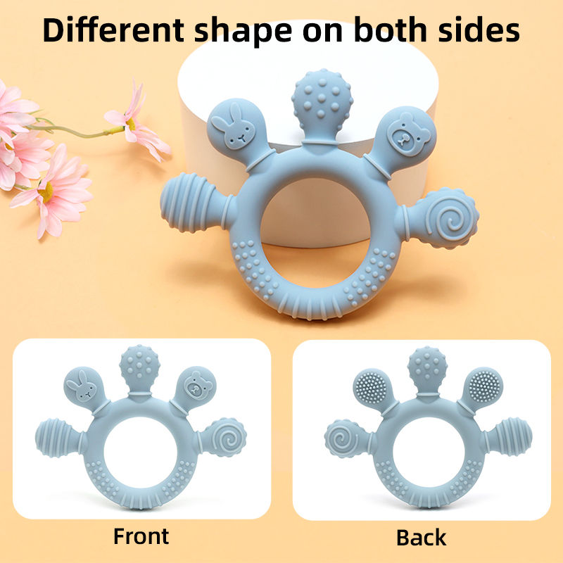 Thumbnail: New hand multicolor Silicone Baby Ring Teether Anxiety Teething Toys 0-12 Months
