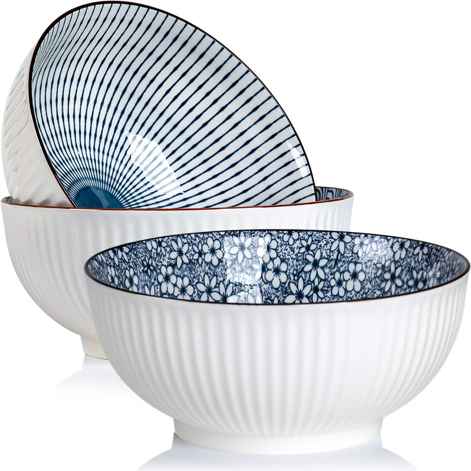 QINLANG 60 oz Large Soup Bowl Pho Bowls Japanese Ramen Bowls Set of 3 8 in Blue