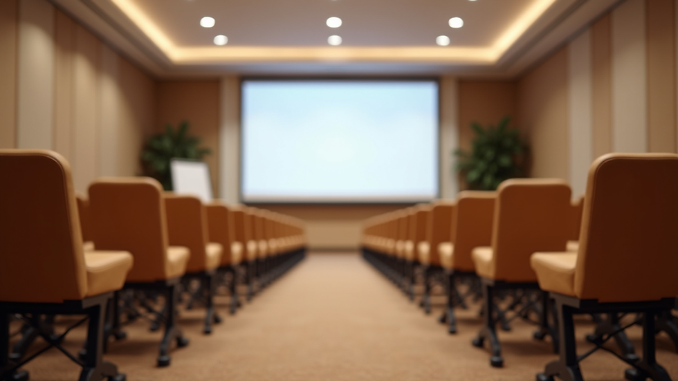 eye-level view of a conference hall set up for educational workshops
