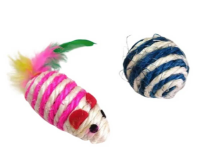 Conjunto 2 Brinquedos Gatos modelo Rato e Bola de Sisal com Catnip - Rio Tijucas