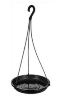 Prato para Vaso Jardim 24cm com 3 Alças e  Ganchos cor Preta - Plasmarc