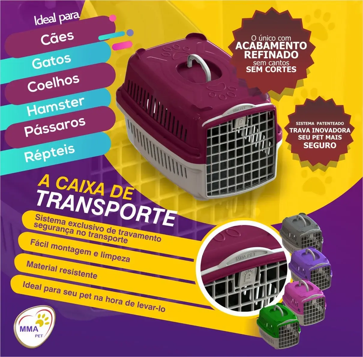 Caixa de Transporte Pet  tam. N0 cor Vinho - MMA Pet