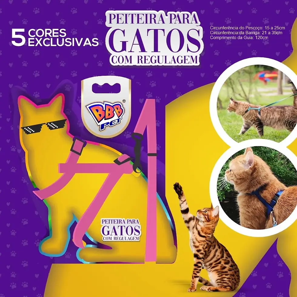 Peiteira para Gatos com Regulagem cor Rosa - BBB Pet