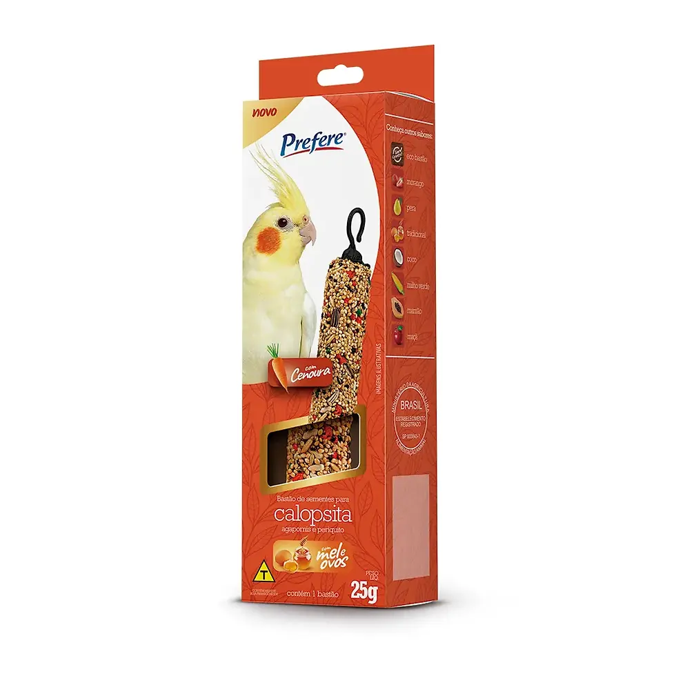 Bastão Sementes Pássaro sabor Cenoura Calops, Agapor, e Periq. 25gr - Prefere