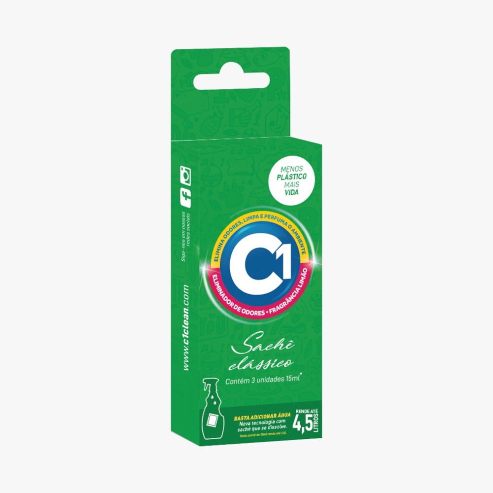 Eliminador de Odor Limão Embalagem Biodegradável 3 sachês Rende até 4,5L - C1