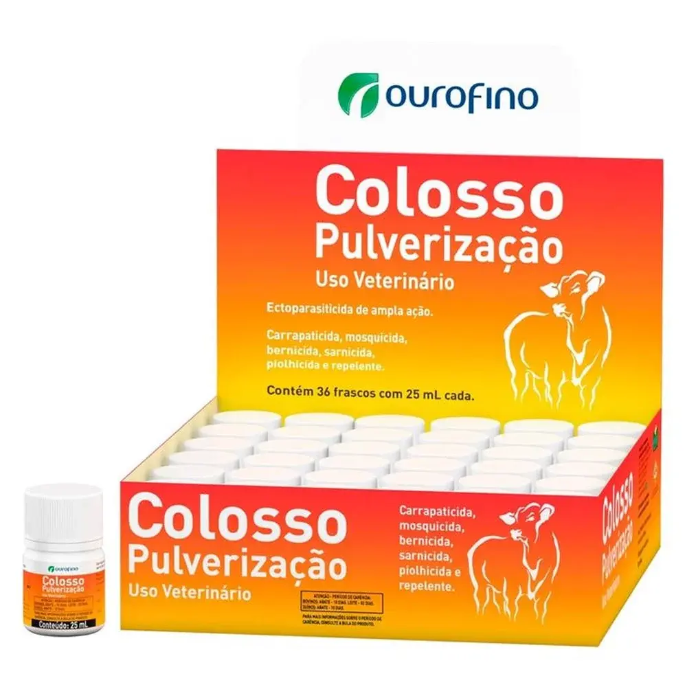 Caixa 36 un. Antiparasitário Bovinos e Aves Colosso Pulverização 25ml- Ouro Fino