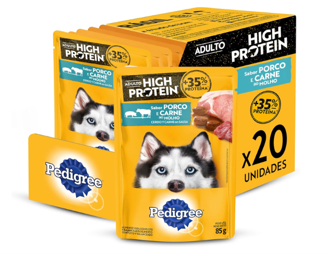 Caixa Fech. Alimento Úmido Cães Sachê High Protein sabor Porco 100g -Pedigree