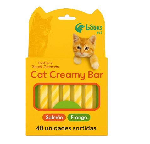 Petisco Gatos Display Cat Creamy Bar sabor Salmão Frango 48 unidades - Bouks Pet