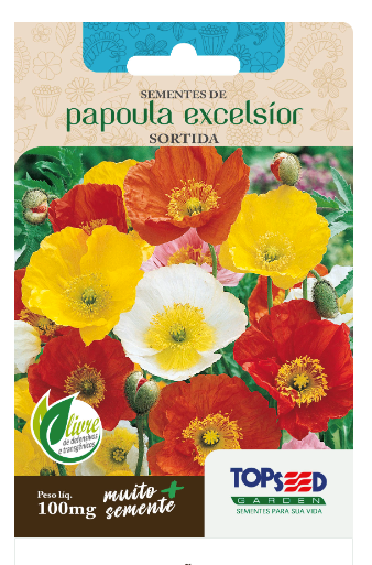 Semente Papoula Excelsior Sortida Plantio Jardim Linha Tradicional 100mg-TopSeed