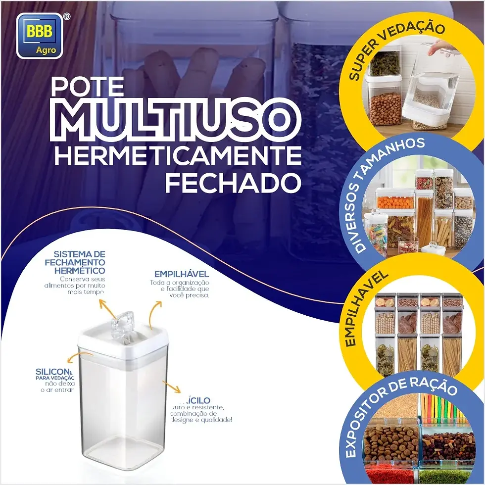 Pote Hermético Multiuso cor Transparente 3,1L - BBB Pet