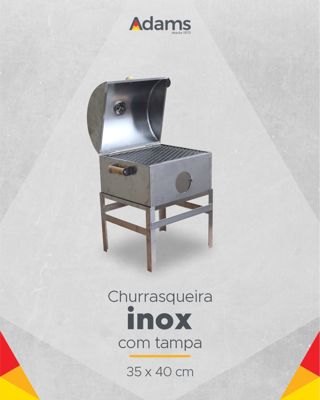 Churrasqueira Inox com tampa 35cm x 40cm - Adams