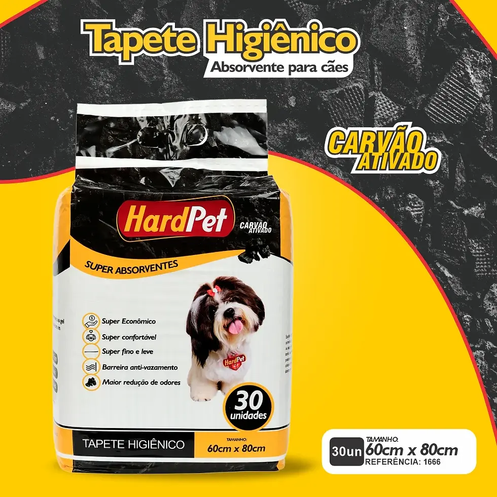 Tapete Higiênico para Cães 60cm x 80cm com Carvão Ativado 30 unidades - Hard Pet