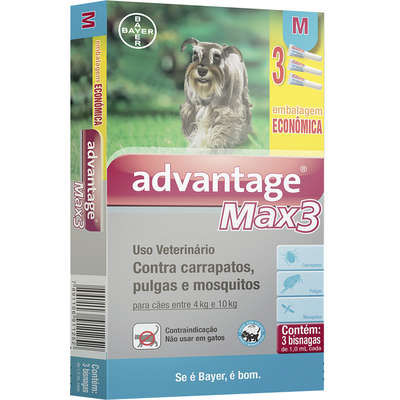 Antipulgas Combo 3 Pipetas 1ml Advantage Max 3 para Cães de 4kg a 10kg - Elanco