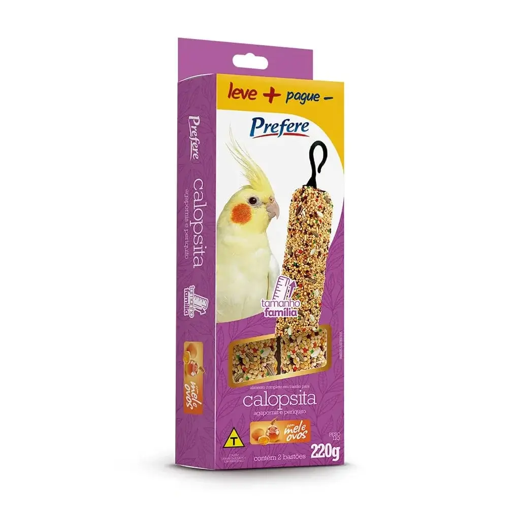 Alimento Bastão Sementes Pássaros Calopsita, Agaponis e Periquito 220gr- Prefere