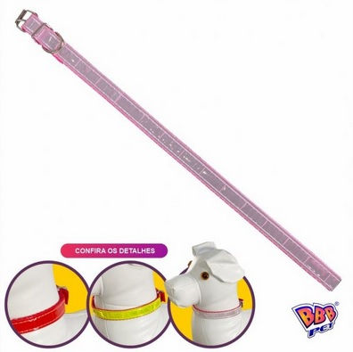 Coleira Pet Refletiva N°1 cor Branco com Rosa - BBB Pet