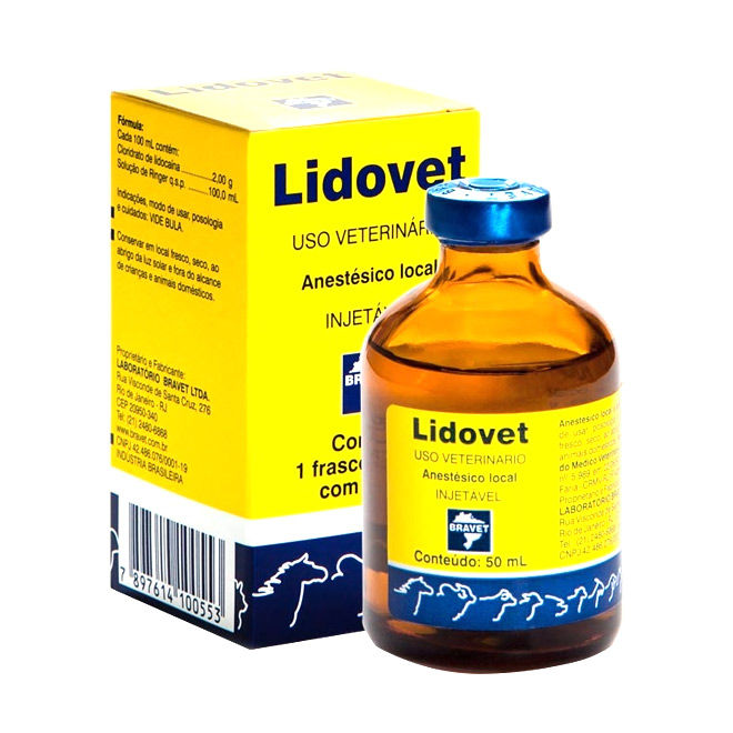 Anestésico Local Injetável Grandes Animais Lidovet 50ml  - Bravet