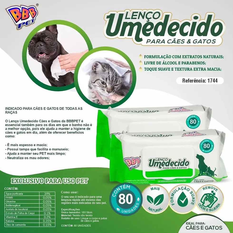 Lenço Umedecido Pet com 80 unidades - BBB Pet